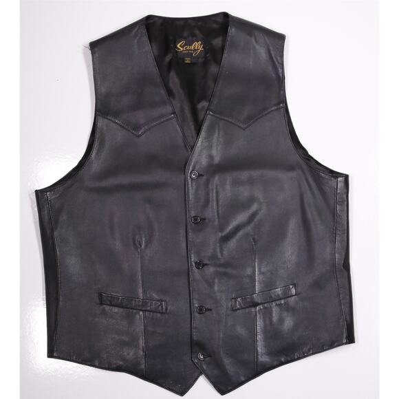 Scully Mens Black Leather Vest Western Rodeo Biker 46 - Picture 1 of 7
